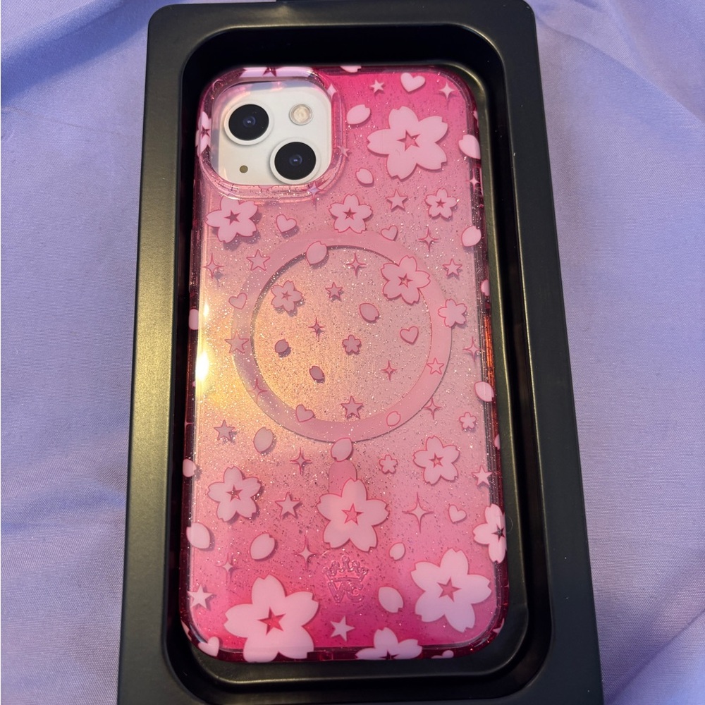 Velvet Caviar: Cherry Blossom Glitter iPhone Case, Fits 6.1" Phone; Color: Pink